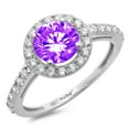 thumbnail image 1 of 1.86 ct Round Cut Natural Amethyst with Simulated Diamond Halo Accents 18K White Gold Womens Engagement Ring, 1 of 4