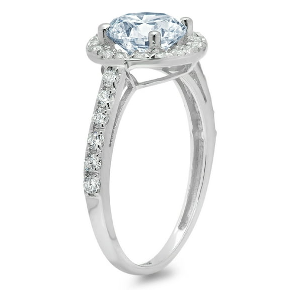 1.86 ct Round Cut Natural Aquamarine Halo Engagement Ring for Women in 18K White Gold