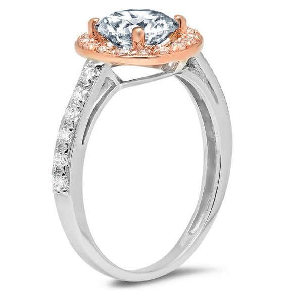 1.86 ct Round Cut Natural Aquamarine Solitaire with Accents Engagement Ring for Women in 18K White/Rose Gold