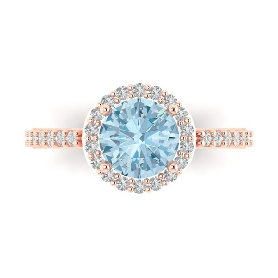 Clara Pucci 14K Rose Gold Solid Gold Aquamarine Halo Anniversary Ring for Women - 1.86 cttw Round Cut