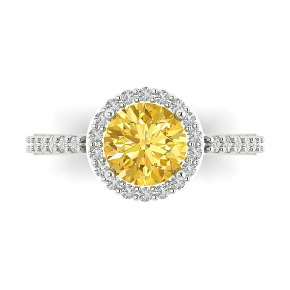 Clara Pucci 14K White Gold 1.86ct Citrine Halo Ring for Women