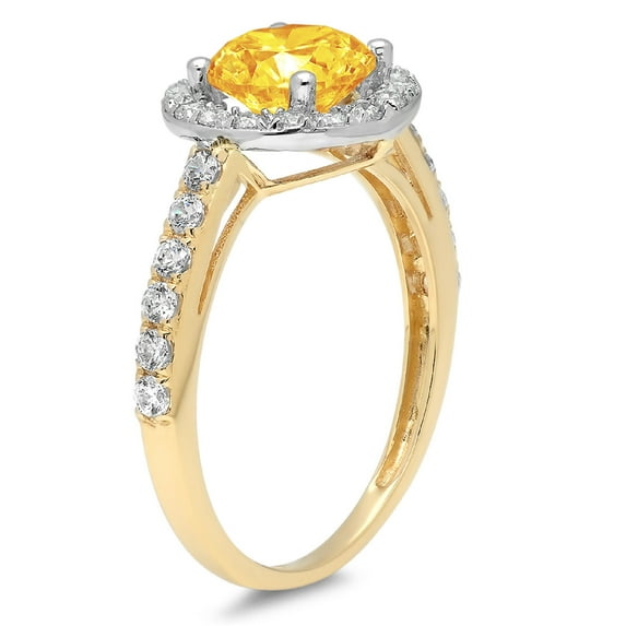 1.86 ct Round Cut Natural Citrine Halo Engagement Ring for Women in 14K White/Yellow Gold