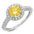 thumbnail image 1 of 1.86 ct Round Cut Natural Citrine with Simulated Diamond Halo Accents 18K White Gold Womens Engagement Ring, 1 of 6
