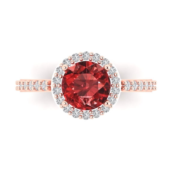 Clara Pucci 14K Rose Gold Solid Gold Garnet Halo Anniversary Ring for Women - 1.86 cttw Round Cut