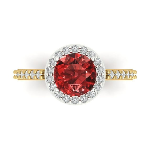 1.86 ct Round Cut Natural Garnet with Simulated Diamond Halo Accents 14K White/Yellow Gold Womens Engagement Ring