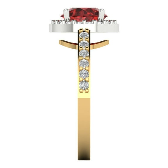 1.86 ct Round Cut Natural Garnet with Simulated Diamond Halo Accents 14K White/Yellow Gold Womens Engagement Ring