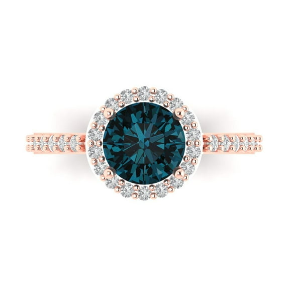 Clara Pucci 14K Rose Gold Solid Gold LondonBlueTopaz Halo Anniversary Ring for Women - 1.86 cttw Round Cut