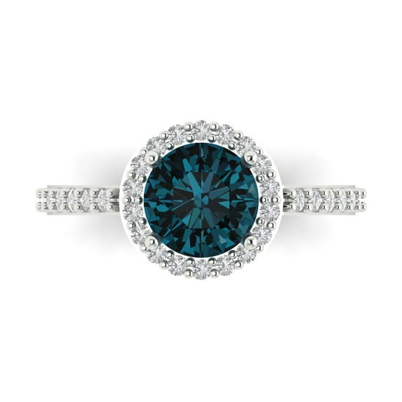 Clara Pucci 14K White Gold Solid Gold LondonBlueTopaz Halo Anniversary Ring for Women - 1.86 cttw Round Cut