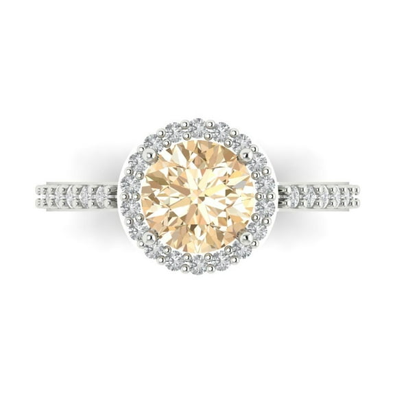 1.86 ct Round Cut Natural Morganite Halo Engagement Ring for Women in 14K White Gold