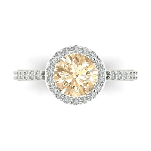 1.86 ct Round Cut Natural Morganite Halo Engagement Ring for Women in 18K White Gold