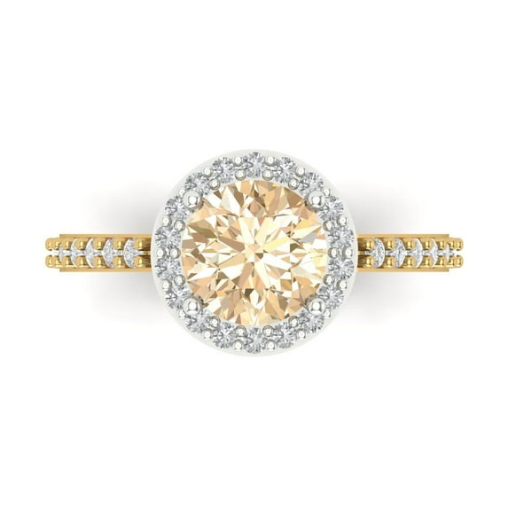 1.86 ct Round Cut Natural Morganite with Simulated Diamond Halo Accents 14K White/Yellow Gold Womens Engagement Ring