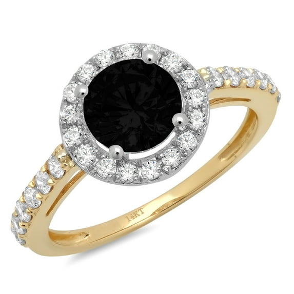 1.86 ct Round Cut Natural Onyx with Simulated Diamond Halo Accents 18K White/Yellow Gold Womens Engagement Ring