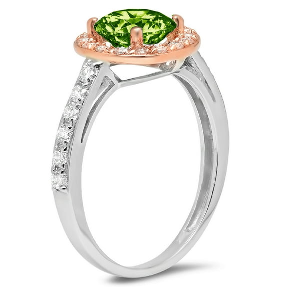 1.86 ct Round Cut Natural Peridot Solitaire with Accents Engagement Ring for Women in 14K White/Rose Gold