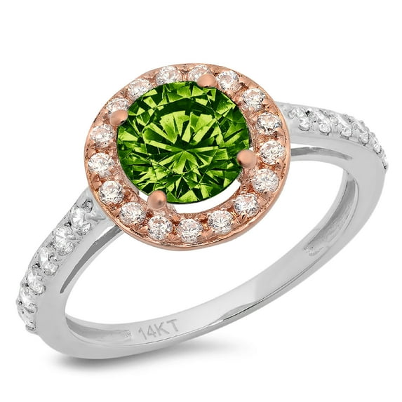 1.86 ct Round Cut Natural Peridot Solitaire with Simulated Diamond Accents 18K White/Rose Gold Womens Engagement Ring
