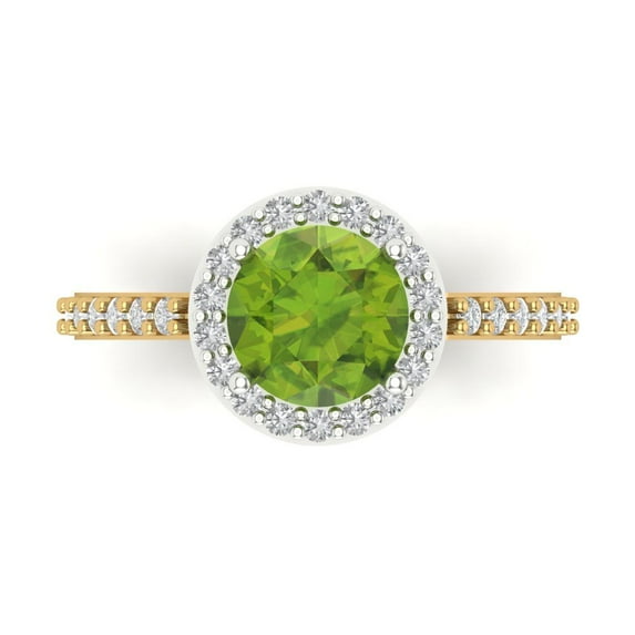 1.86 ctw with Simulated Diamond Halo Accents Anniversary Ring for Women | Round Cut Natural Peridot | Hyperallergenic Solid 18K White/Yellow Gold