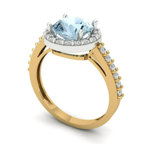 1.86 ct Round Cut Natural Swiss Blue Topaz Halo Engagement Ring for Women in 14K White/Yellow Gold
