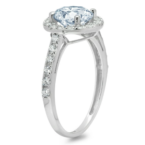 1.86 ct Round Cut Natural Swiss Blue Topaz Halo Engagement Ring for Women in 18K White Gold