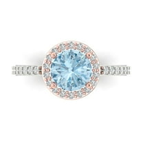 1.86 ct Round Cut Natural Swiss Blue Topaz Solitaire with Simulated Diamond Accents 18K White/Rose Gold Womens Engagement Ring