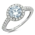 thumbnail image 1 of 1.86 ct Round Cut Natural Swiss Blue Topaz with Simulated Diamond Halo Accents 14K White Gold Womens Engagement Ring, 1 of 3