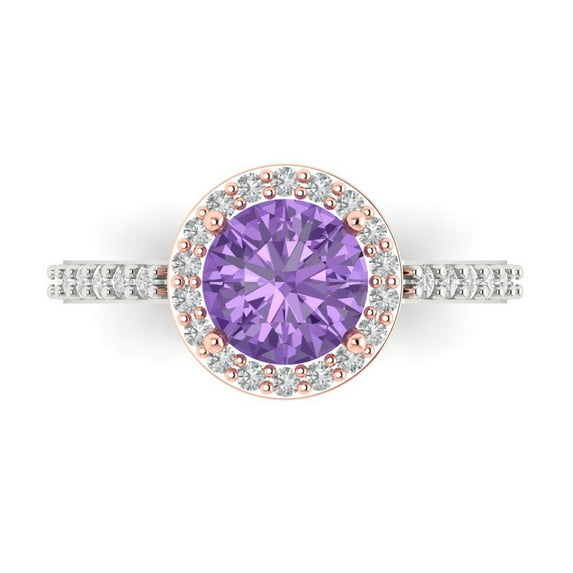 1.86 ct Round Cut Simulated Alexandrite Solitaire with Simulated Diamond Accents 18K White/Rose Gold Womens Engagement Ring