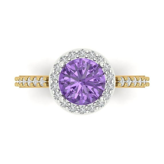 1.86 ct Round Cut Simulated Alexandrite with Simulated Diamond Halo Accents 18K White/Yellow Gold Womens Engagement Ring