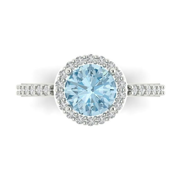 1.86 ct Round Cut Simulated Blue Diamond Halo Engagement Ring for Women in 14K White Gold