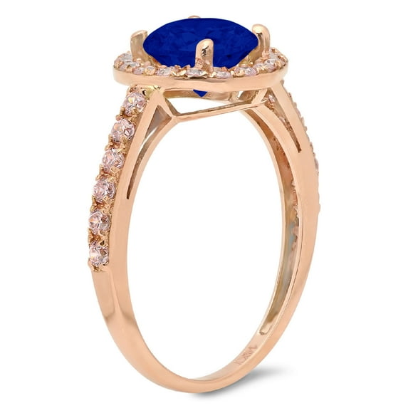 1.86 ct Round Cut Simulated Blue Sapphire Halo Engagement Ring for Women in 14K Rose Gold