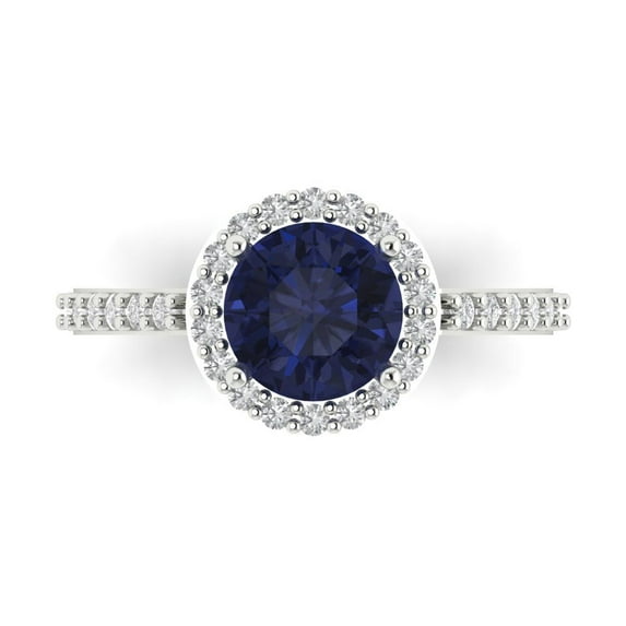 Clara Pucci 14K White Gold 1.86ct BlueSapphire Halo Ring for Women