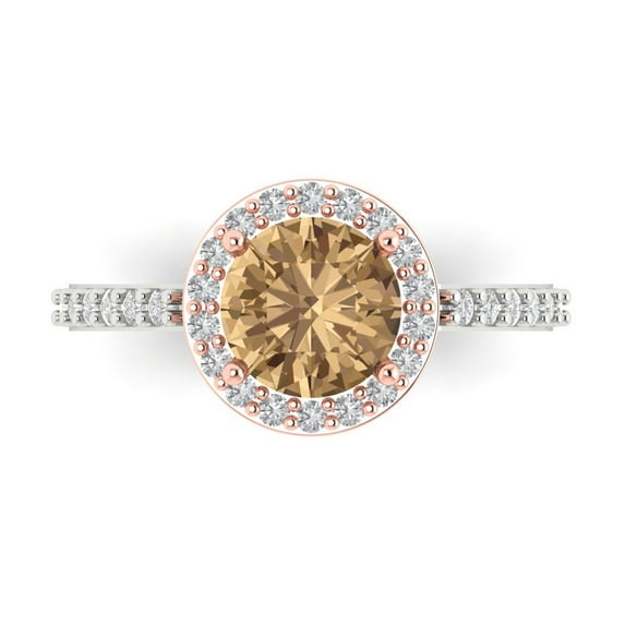 Clara Pucci 14K White/Rose Gold 1.86ct Champagne Solitaire with Accents