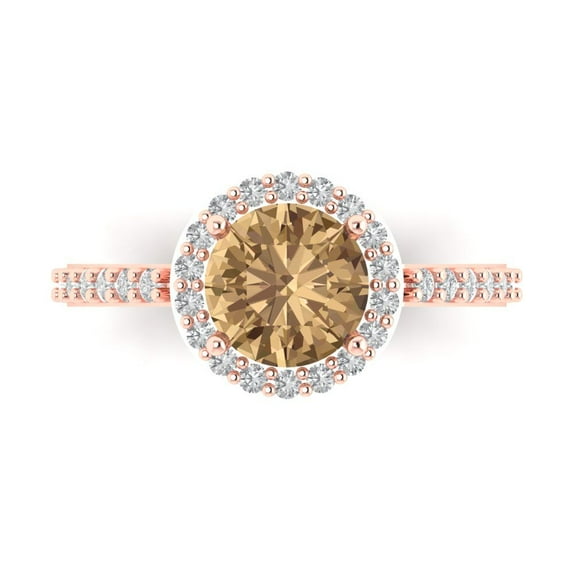 Clara Pucci 14K Rose Gold Solid Gold Champagne Halo Anniversary Ring for Women - 1.86 cttw Round Cut