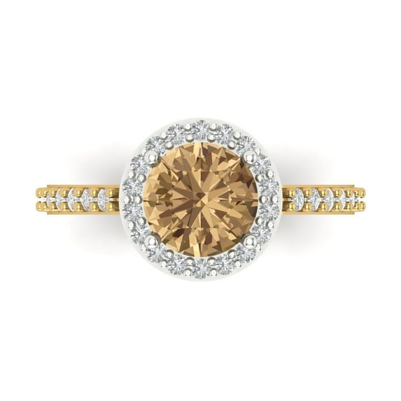 1.86 ct Round Cut Simulated Champagne Diamond with Simulated Diamond Halo Accents 18K White/Yellow Gold Womens Engagement Ring
