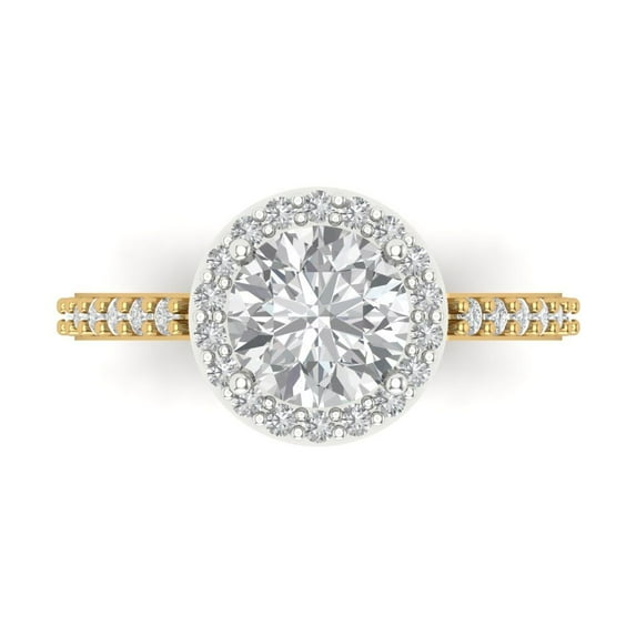 Clara Pucci 14K White/Yellow Gold Solid Gold Clear Halo Anniversary Ring for Women - 1.86 cttw Round Cut