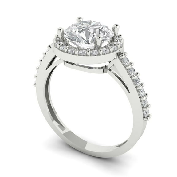 1.86 ct Round Cut Simulated Diamond Halo Engagement Ring for Women in 14K White Gold