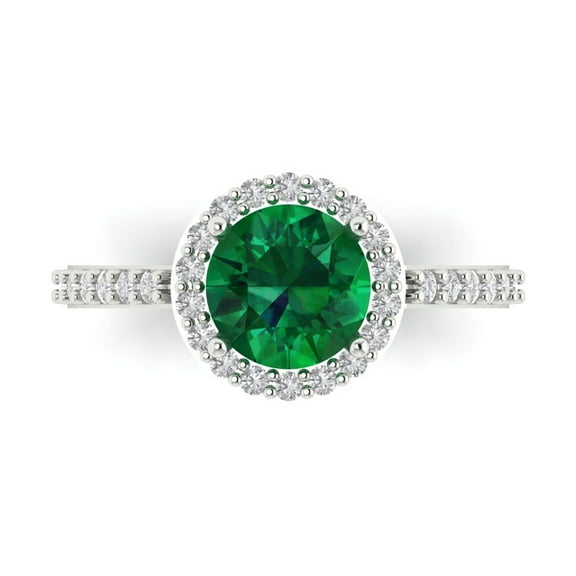 1.86 ct Round Cut Simulated Emerald Halo Engagement Ring for Women in 14K White Gold
