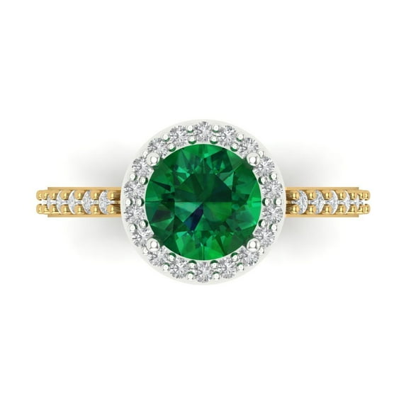 Clara Pucci 14K White/Yellow Gold 1.86ct Emerald Halo Ring for Women