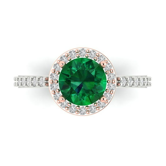 1.86 ctw Solitaire with Zirconia Diamond Accents Anniversary Ring for Women | Round Cut Simulated Emerald | Hyperallergenic Solid 18K White/Rose Gold