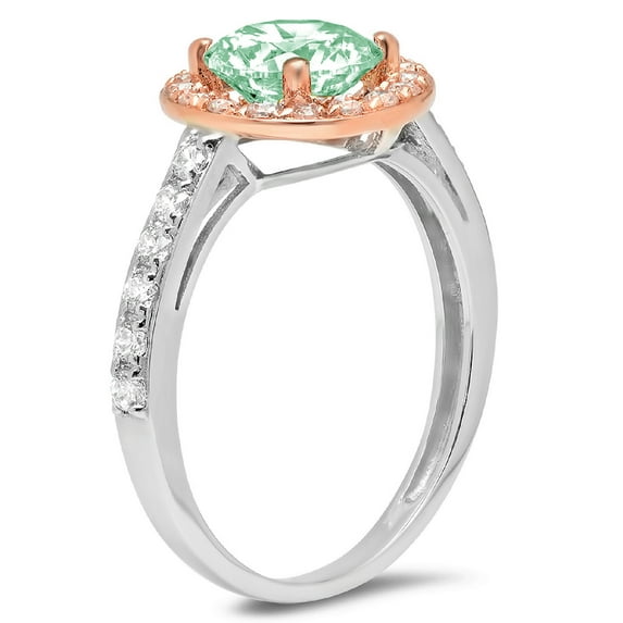 1.86 ct Round Cut Simulated Green Diamond Solitaire with Accents Engagement Ring for Women in 14K White/Rose Gold