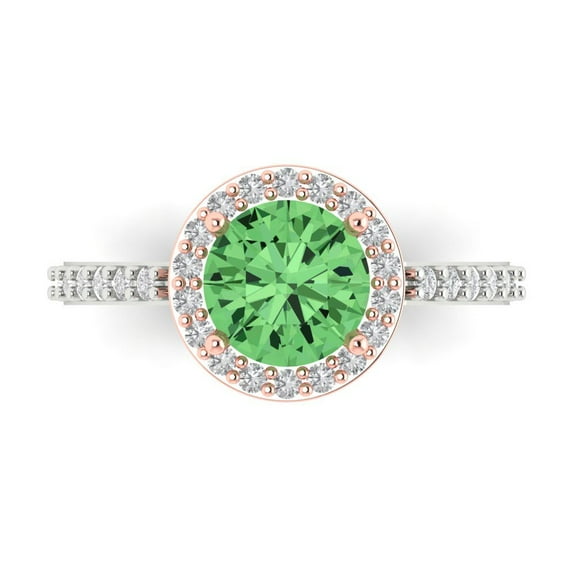 1.86 ct Round Cut Simulated Green Diamond Solitaire with Simulated Diamond Accents 14K White/Rose Gold Womens Engagement Ring