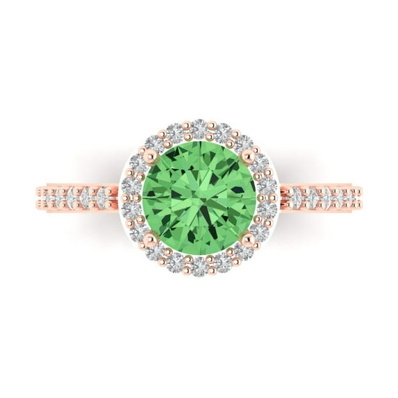Clara Pucci 14K Rose Gold Solid Gold Green Halo Anniversary Ring for Women - 1.86 cttw Round Cut