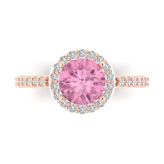 1.86 ct Round Cut Simulated Pink Diamond Halo Engagement Ring for Women in 18K Rose Gold