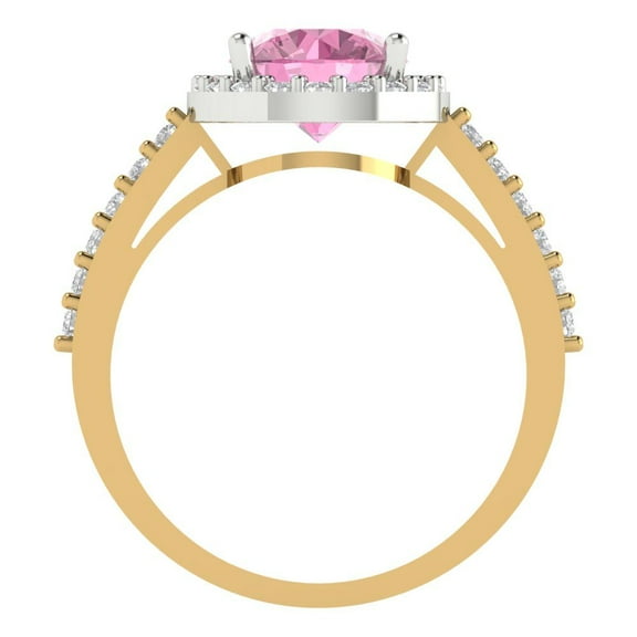 1.86 ct Round Cut Simulated Pink Diamond Halo Engagement Ring for Women in 18K White/Yellow Gold