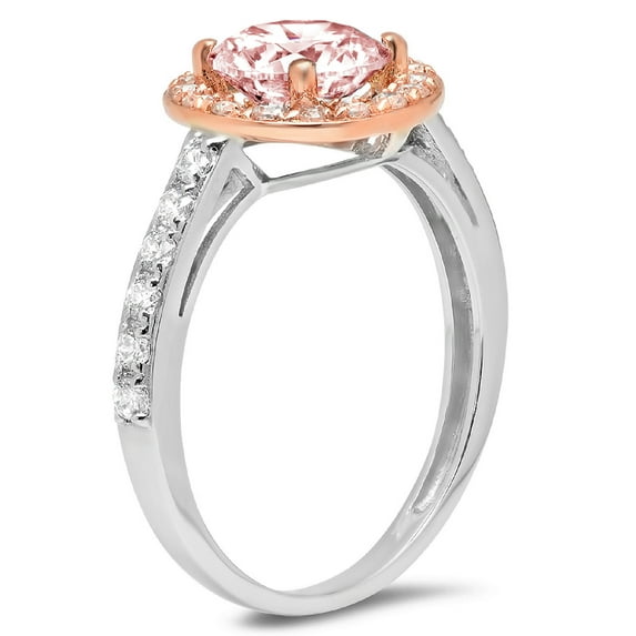 1.86 ct Round Cut Simulated Pink Diamond Solitaire with Accents Engagement Ring for Women in 14K White/Rose Gold