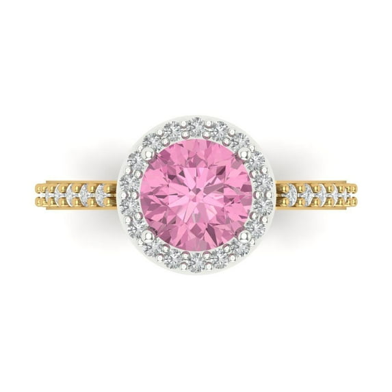 1.86 ct Round Cut Simulated Pink Diamond with Simulated Diamond Halo Accents 18K White/Yellow Gold Womens Engagement Ring