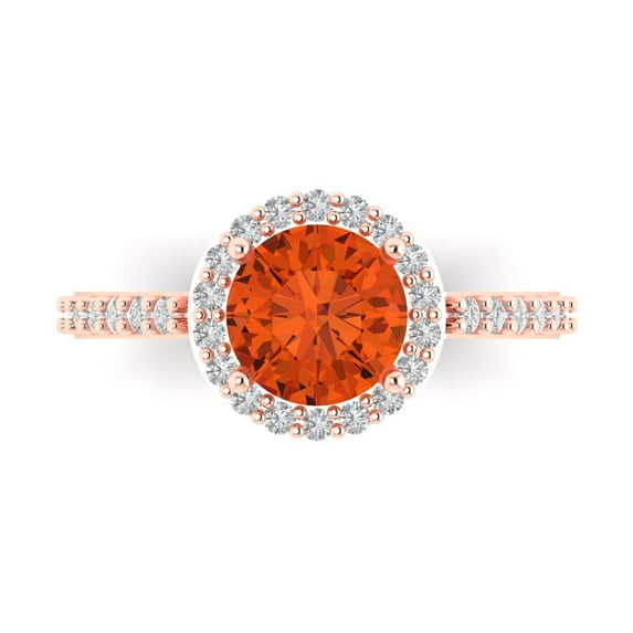 1.86 ct Round Cut Simulated Red Diamond Halo Engagement Ring for Women in 18K Rose Gold