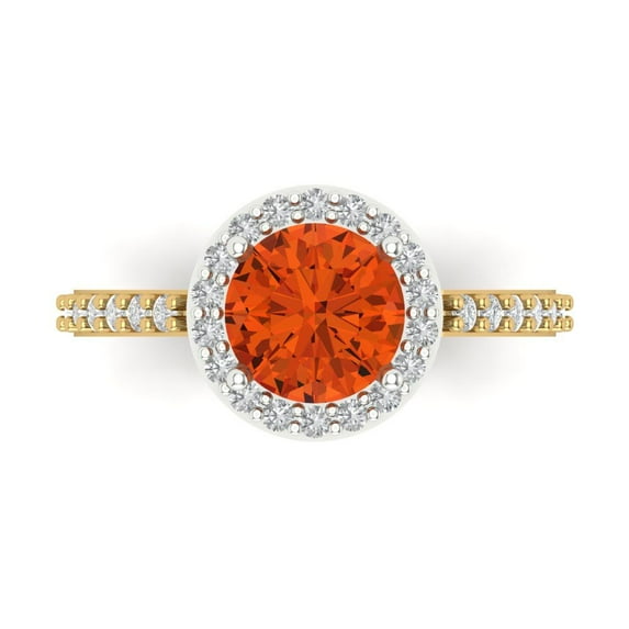 1.86 ct Round Cut Simulated Red Diamond with Simulated Diamond Halo Accents 18K White/Yellow Gold Womens Engagement Ring