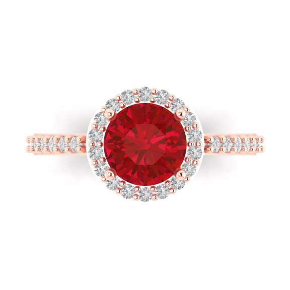 Clara Pucci 14K Rose Gold 1.86ct Ruby Halo Ring for Women