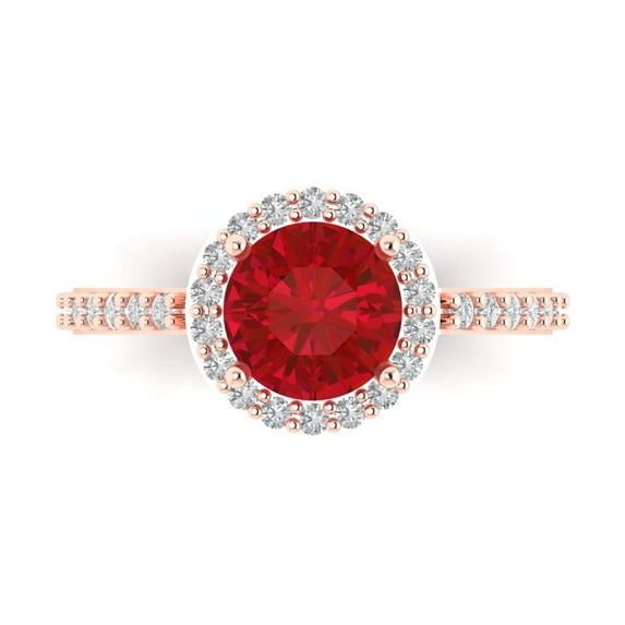 1.86 ct Round Cut Simulated Ruby Halo Engagement Ring for Women in 18K Rose Gold