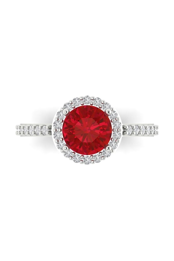 1.86 ct Round Cut Simulated Ruby Halo Engagement Ring for Women in 18K White Gold