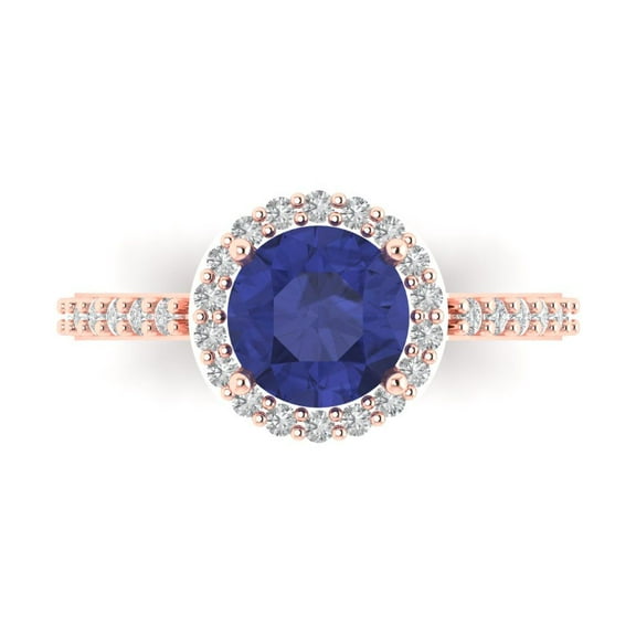 1.86 ct Round Cut Simulated Tanzanite Halo Engagement Ring for Women in 14K Rose Gold