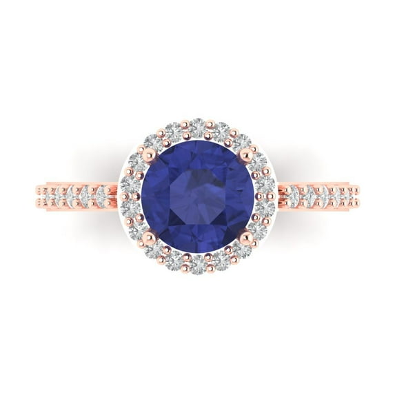 Clara Pucci 14K Rose Gold Solid Gold Tanzanite Halo Anniversary Ring for Women - 1.86 cttw Round Cut